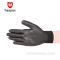 Hespax PU Palm Coated Anti-static Black Nylon Gloves